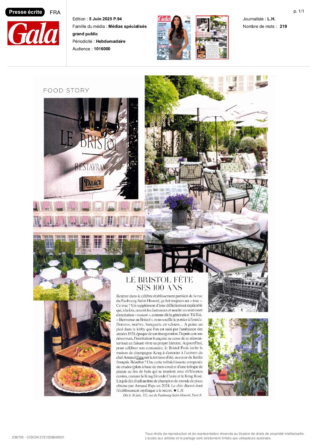 GALA – LE BRISTOL PARIS X KRUG