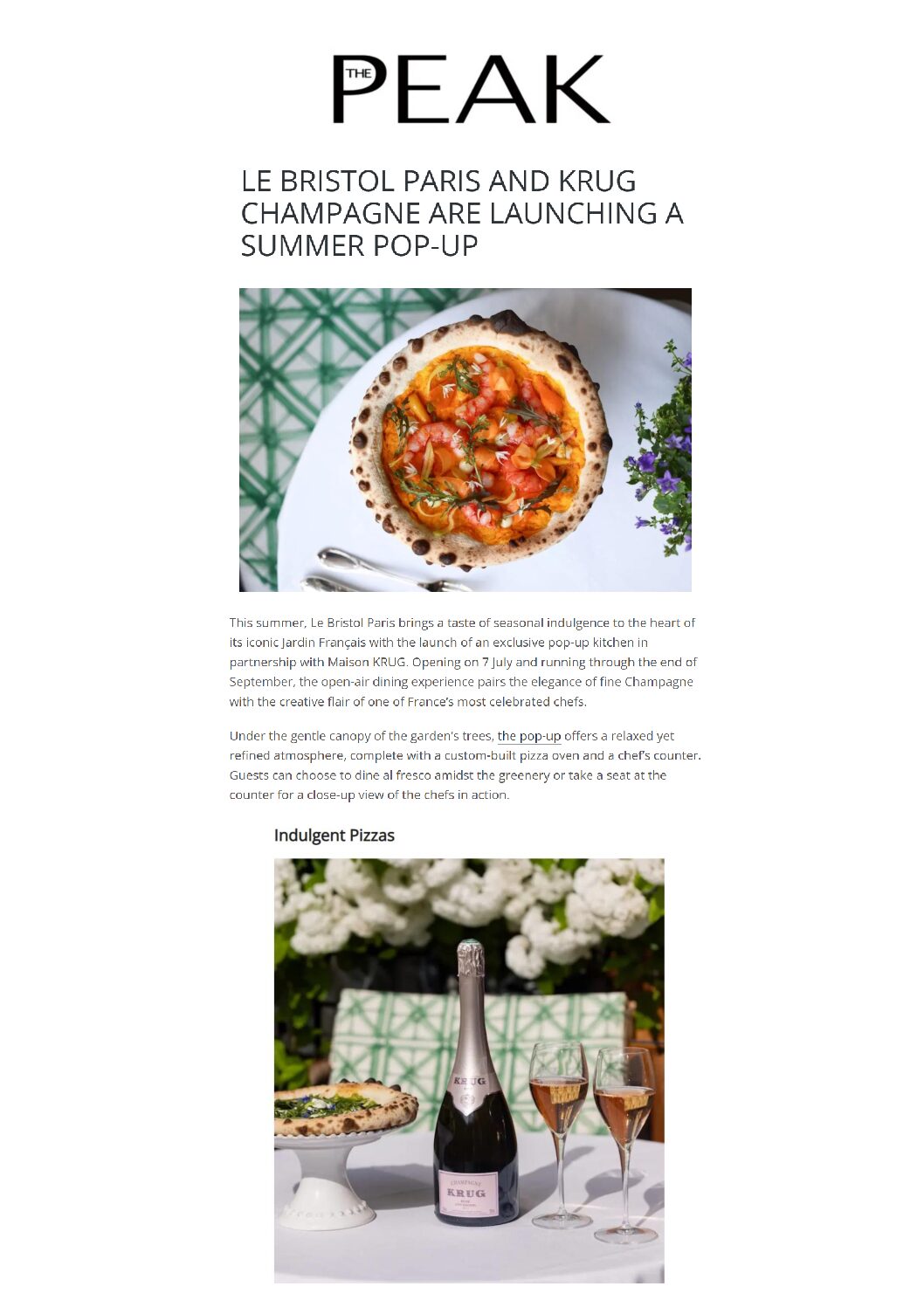 THE PEAK Le Bristol Paris and Krug Champagne